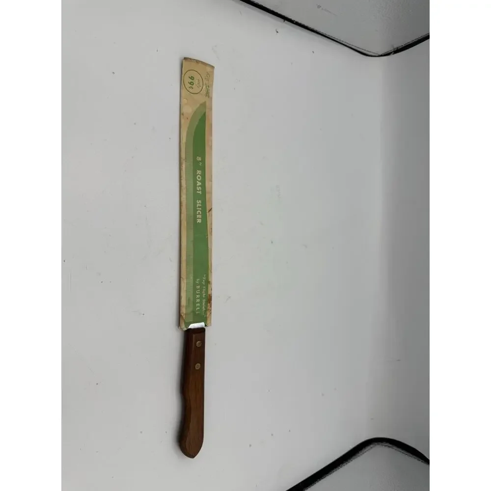 Vintage Burrell 8” Roast Slicer Knife – Stainless Steel Blade – Wood Handle